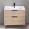 Wall Mounted Bathroom Vanity, Modern, Brown Oak, 32 Inch